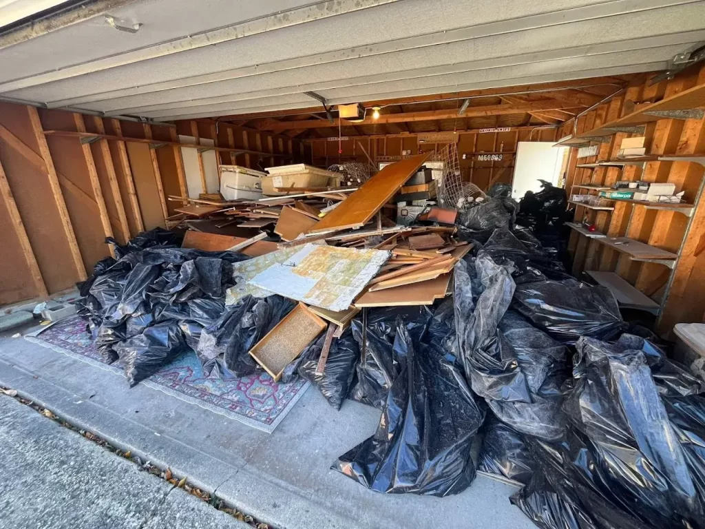 Trash pile inside garage